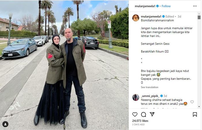 Postingan Instagram @mulanjameela1