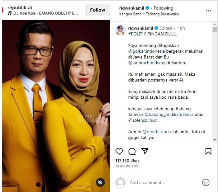 Postingan Instagram Ridwan Kamil