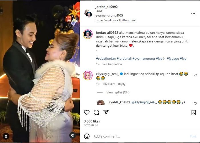 Postingan Jordan Ali soal hubungannya dengan Eva Manurung.