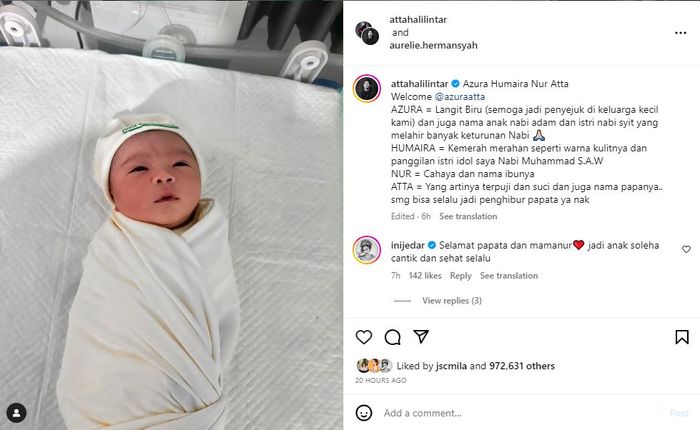 Atta umumkan nama anak kedua beserta artinya