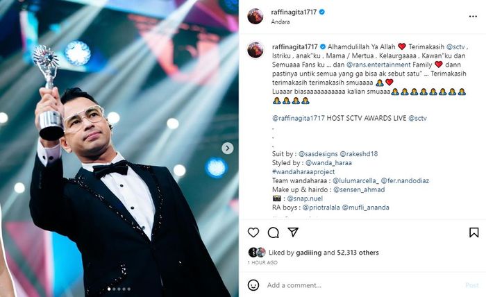 Unggahan Raffi Ahmad.