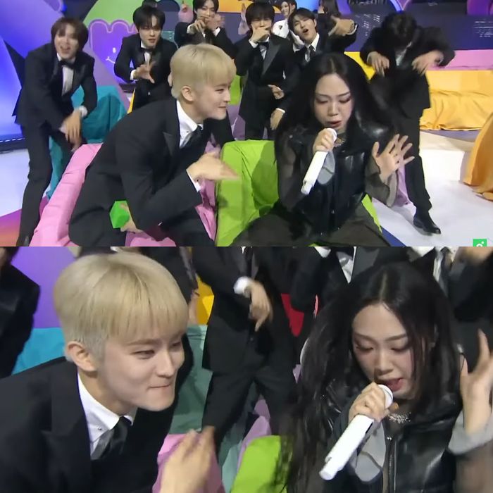 Lee Young Ji mendekati Mark NCT untuk menikmati lagu bersama