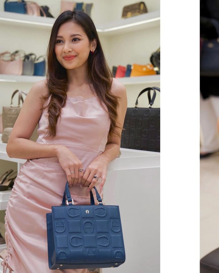 Penampilan Indah Permatasari kenakan dress mini merah muda.