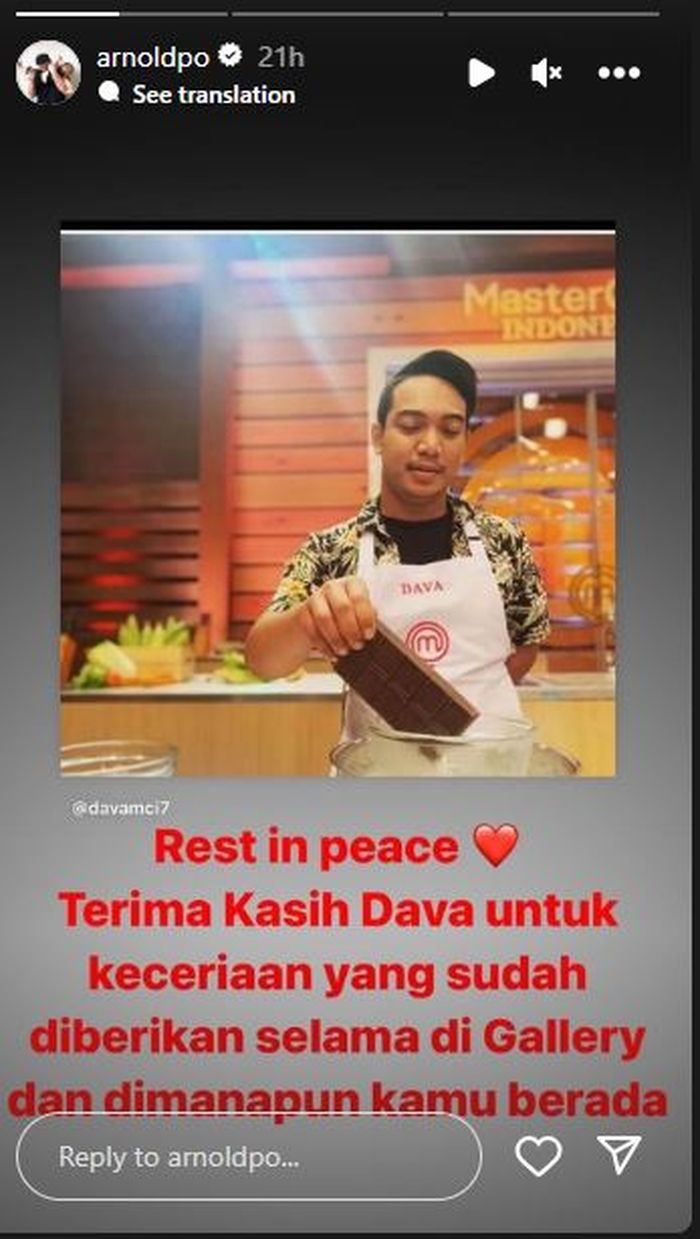 Ungkapan Chef Arnold Poernomo atas meninggalnya Dava, salah satu kontestan MasterChef season 7.
