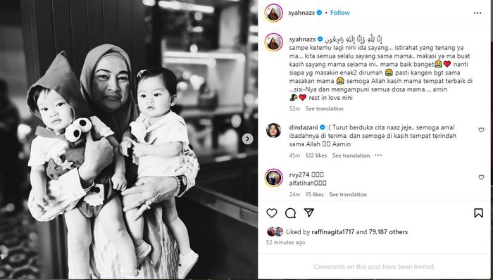 Postingan Instagram Syahnaz @syahnazs