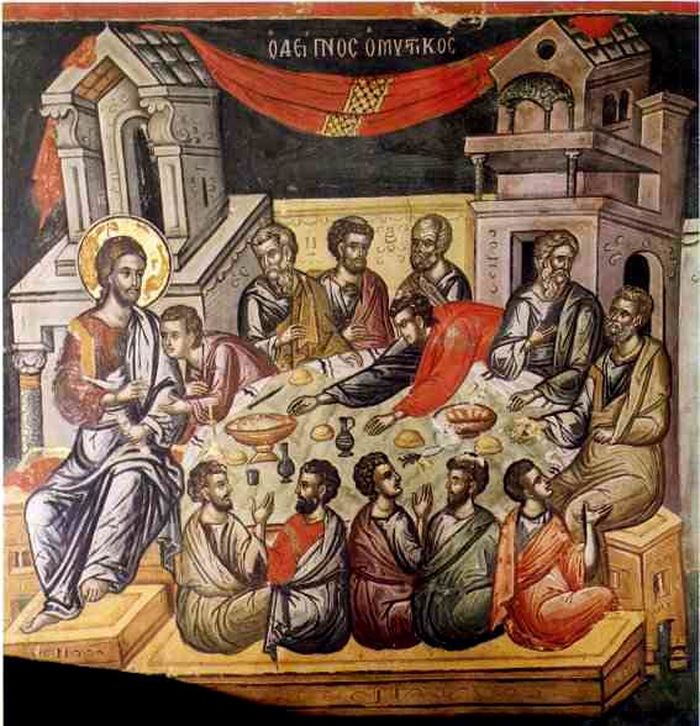 Ikon Ortodoks bergaya Bizantium yang menggambarkan perjamuan terakhir oleh Theophanes dari Kreta, abad ke-15.