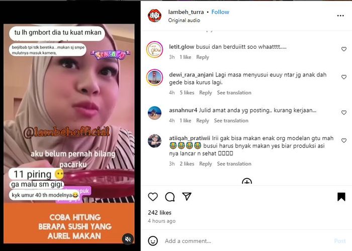 Aurel Hermansyah Asik Makan Sushi Auto Kena Hujatan Haters, Netizen Bela Istri Atta