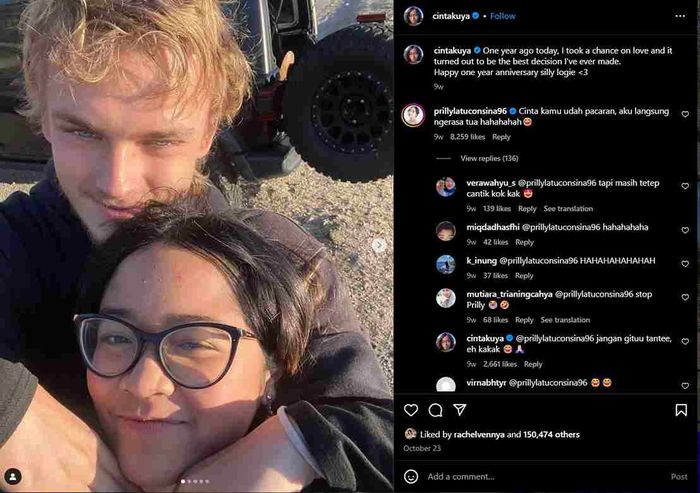 Unggahan Cinta Kuya mendapat komentar dari Prilly Latuconsina
