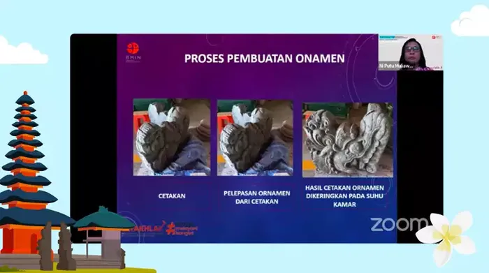 Proses pembuatan ornamen khas Bali dari limbah basalt hasil letusan Gunung Agung.