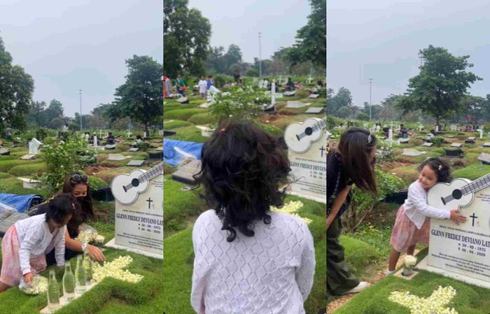 Unggahan Mutia Ayu saat nyekar di makam Glenn Fredly