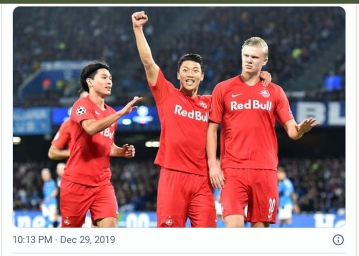 Kanan ke kiri: Erling Haaland, Hwang Hee-chan, dan Takumi Minamino saat masih memperkuat Red Bull Salzburg.