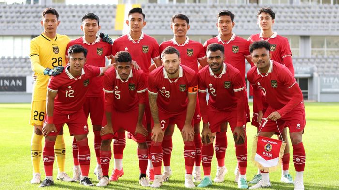 Skuad timnas Indonesia saat menghadapi Libya pada laga uji coba di Antalya, Turki, Selasa (2/1/2024). 