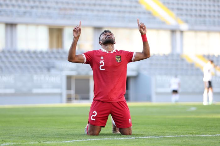 Yakob Sayuri dalam laga timnas Indonesia vs Libya pada laga uji coba di Mardan Sports Complex, Antalya, Turki pada Jumat (5/1/2024).