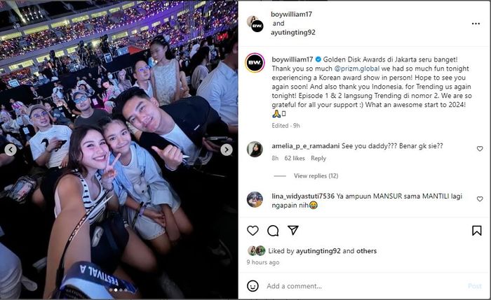 Boy William kompak ajak Ayu Ting-Ting dan Bilqis di Golden Disk Awards