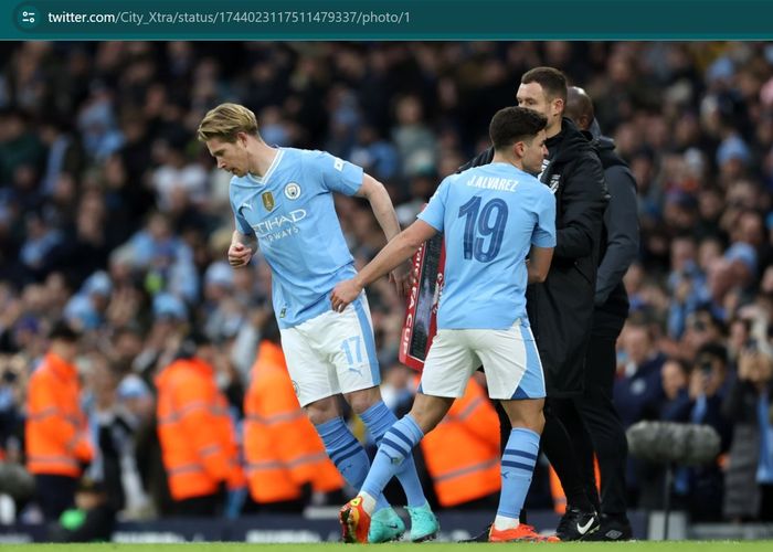 Kevin De Bruyne kembali merumput bersama Man City dengan masuk di babak kedua pada laga Piala FA 2023-2024.