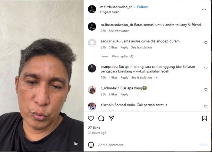 Kuasa hukum Ndhank Surahman, Firdaus Oiwobo kembali melayangkan somasi untuk Andre Taulany.
