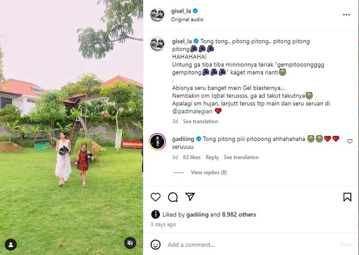 Gisella Anastasia dan Gading Marten asyik ajak sang putri Gempi nikmati aktivitas outdoor