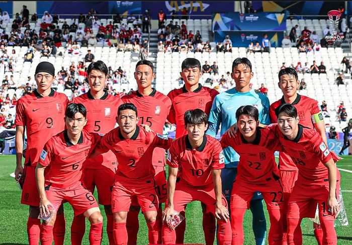 Skuad timnas Korea Selatan saat melawan Bahrain dalam laga perdana Piala Asia 2023, Senin (15/1/2024).