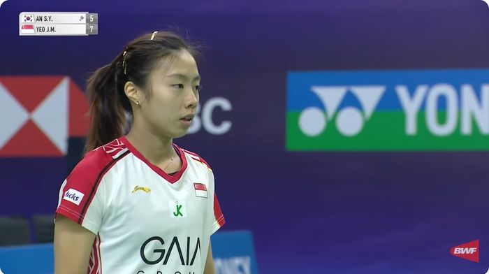 Tunggal putri terbaik Singapura, Yeo Jia Min saat beraksi pada babak perempat final India Open 2024, di K.D Jadhav Indoor Hall, New Delhi, India, Jumat (19/1/2024).