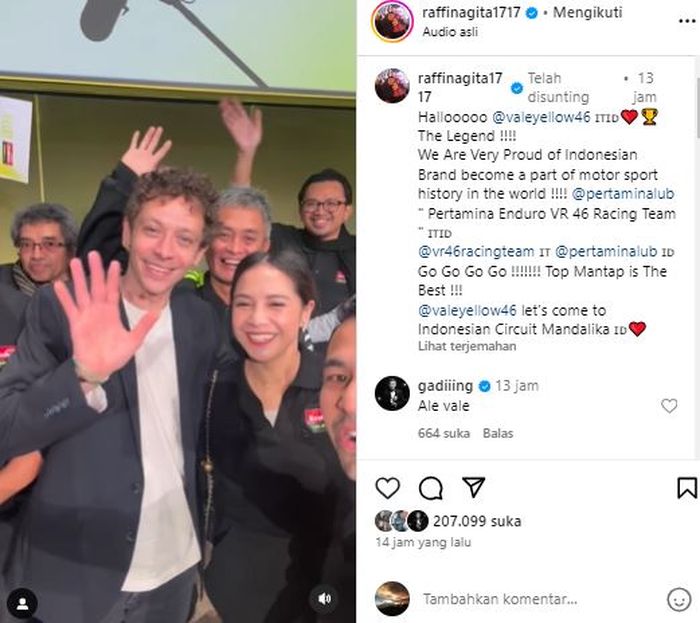 Nagita Slavina girang dipeluk Valentino Rossi