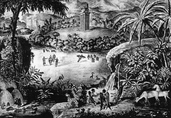 Salah satu litograf yang memperkuat kisah hoaks kehidupan di bulan dari serial 'The Great Moon' yang populer sejak 1835.