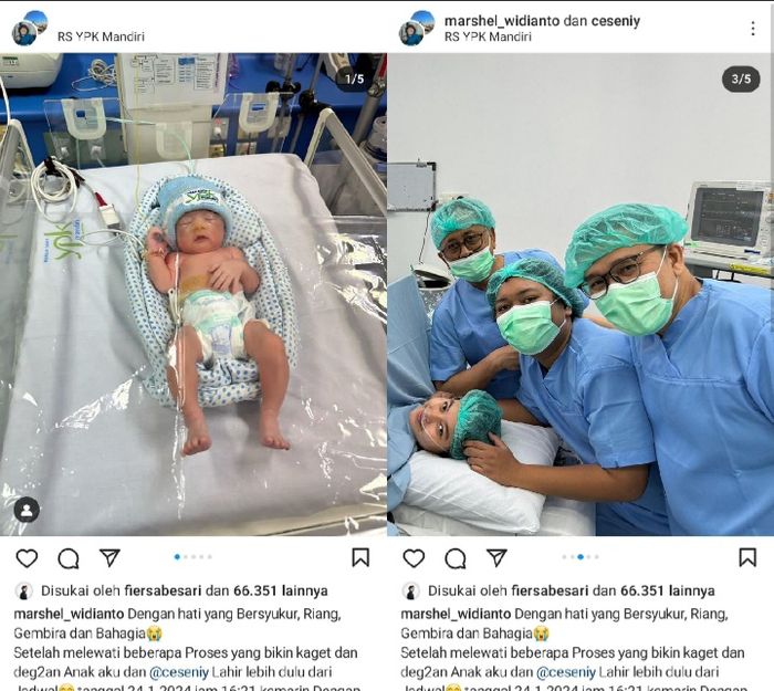 Marshel Widianto ungkap rasa syukurnya saat sang istri Cese melahirkan anak kedua mereka