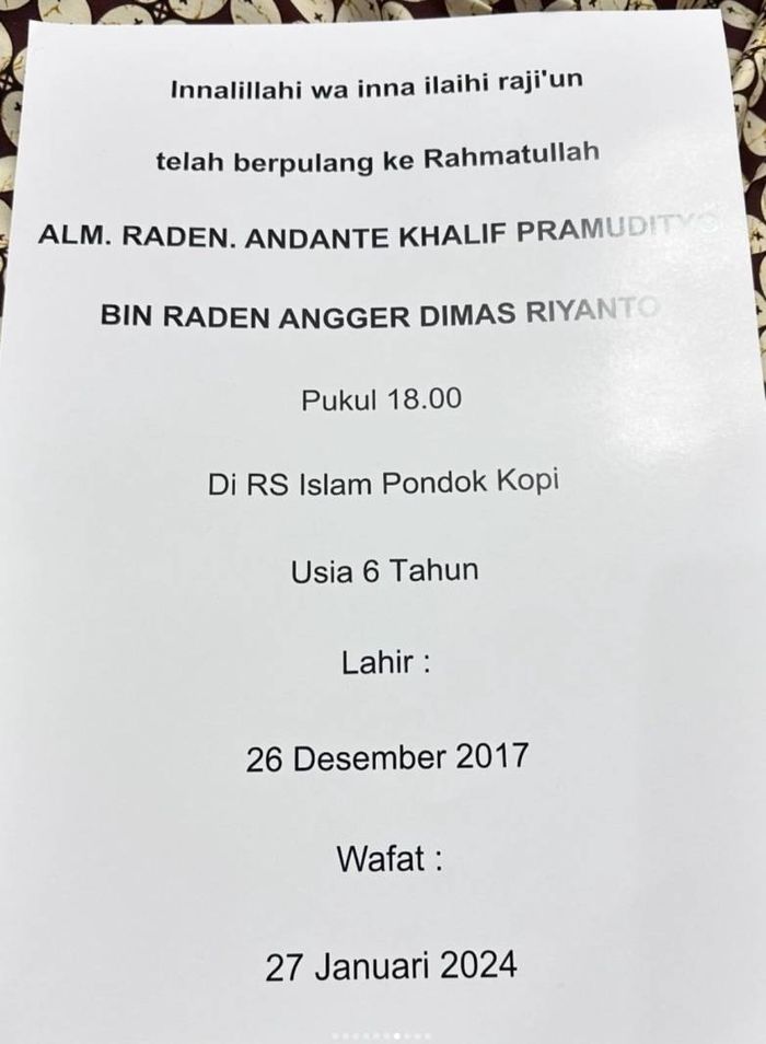 Putra sematawayang artis FTV Tamara Tyasmara meninggal dunia.