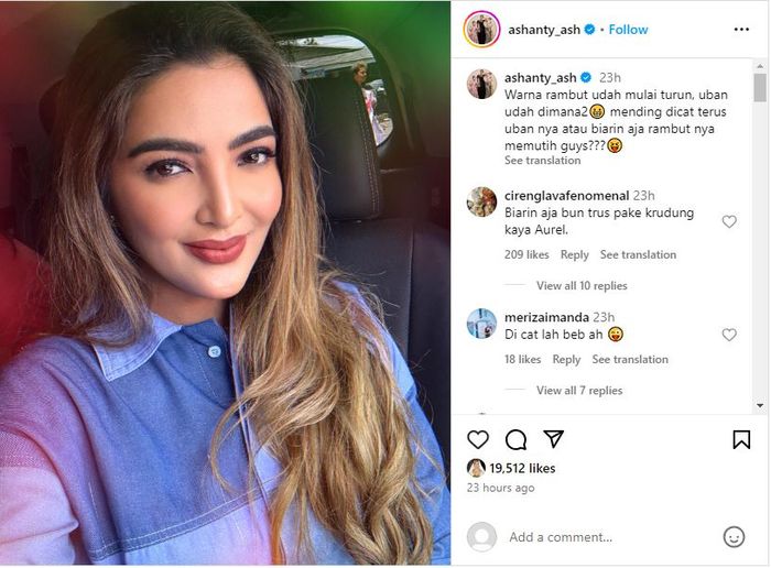 Ashanty curhat soal uban yang tumbuh di rambutnya hingga meminta saran netizen