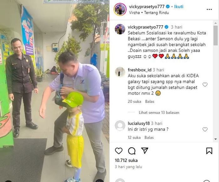 Vicky Prasetyo terpantau mengantarkan anaknya yang masih tidur ke sekolah