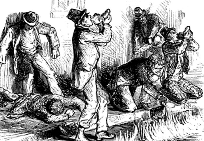 Ilustrasi kemuraman dari keserakahan pada wiski yang membanjiri jalanan di Dublin. Akibatnya, 13 orang tewas keracunan alkohol tak layak minum.