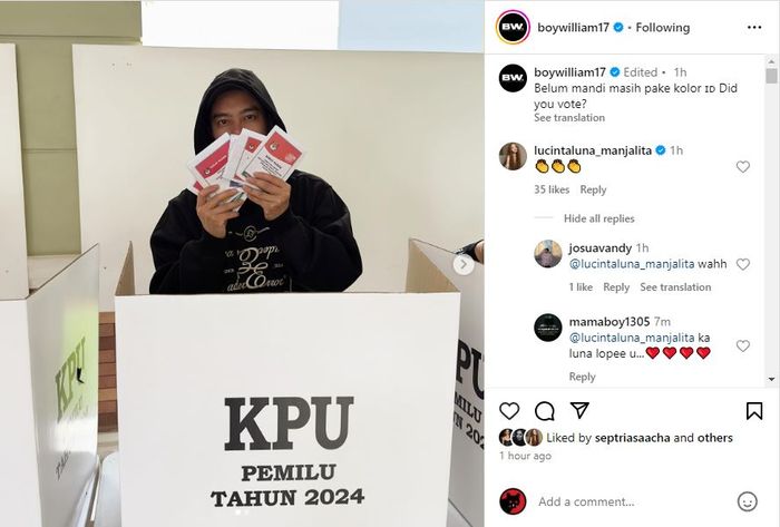 Tanpa Mandi, Begini Gaya Boy William Saat Nyoblos di Pemilu 2024, Tetep Ganteng?