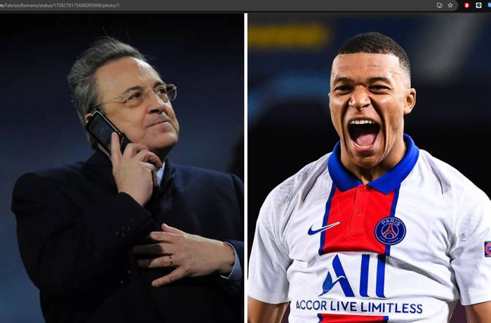 Presiden Real Madrid, Florentino Perez, dan bintang Paris Saint-Germain, Kylian Mbappe.