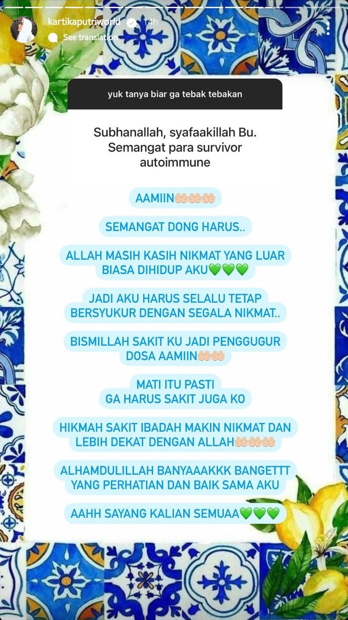 Unggahan Instagram Kartika Putri.ut