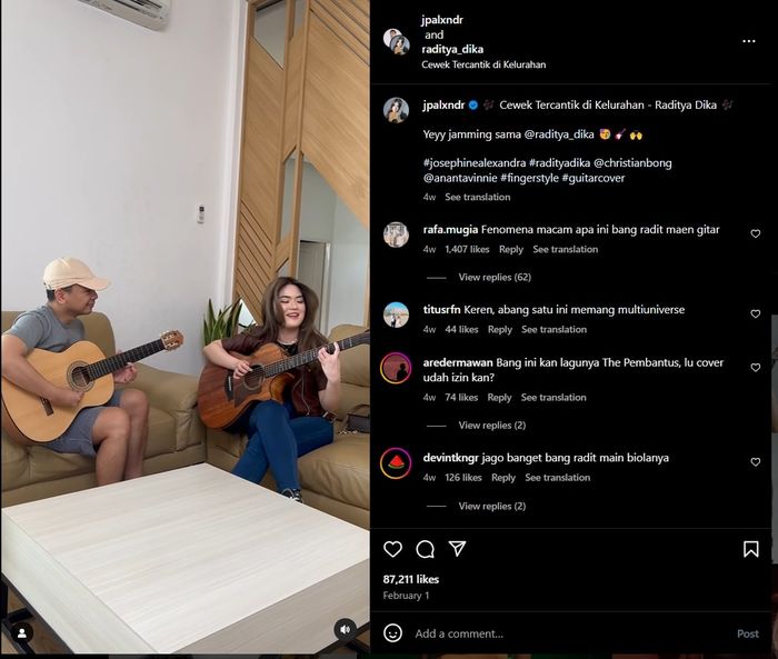 Kerennya Raditya Dika adu main gitar bareng Josephine Alexandra