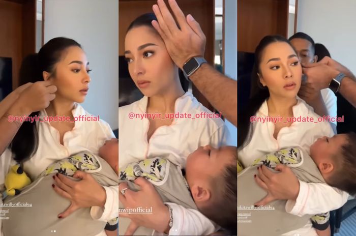 Meski sibuk berdandan, Nikita Willy tetap menjaga baby Issa yang tertidur lelap