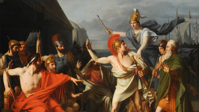 Ilustrasi nasib Achilles setelah Illiad, pahlawan Perang Troya dalam mitologi Yunani yang ikonik.