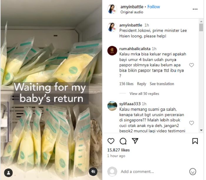 Amy BMJ tunjukkan stok ASI yang tidak bisa diberikan pada bayinya lantaran dibawa kabur sang suami, Aden Wong.