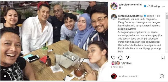 Donny Kesuma Meninggal Dunia, Sahrul Gunawan Sendu Teringat Kebaikan Hati Sang Aktor Semasa Hidup: Baru Aja Mau Nengok Ke RS