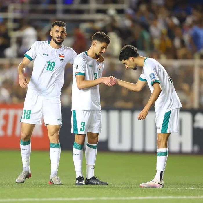 Selebrasi pemain Irak usai mencetak gol ke gawang Filipina di Kualifikasi Piala Dunia 2026 Zona Asia.