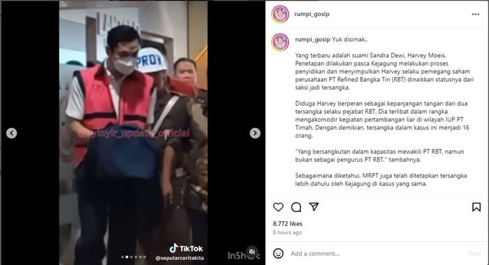 Suami Sandra Dewi, Harvey Moeis jadi tersangka kasus korupsi timah.