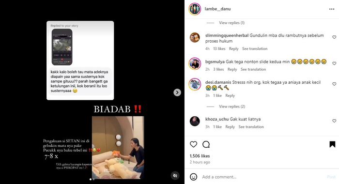 Aghnia Punjabi kemudian mengungkap bahwa sang baby sitter memukul anaknya dengan pucuk buku.