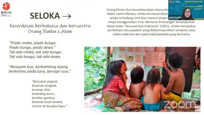 Peneliti BRIN memaparkan hasil risetnya mengenai Orang Rimba di Jambi.