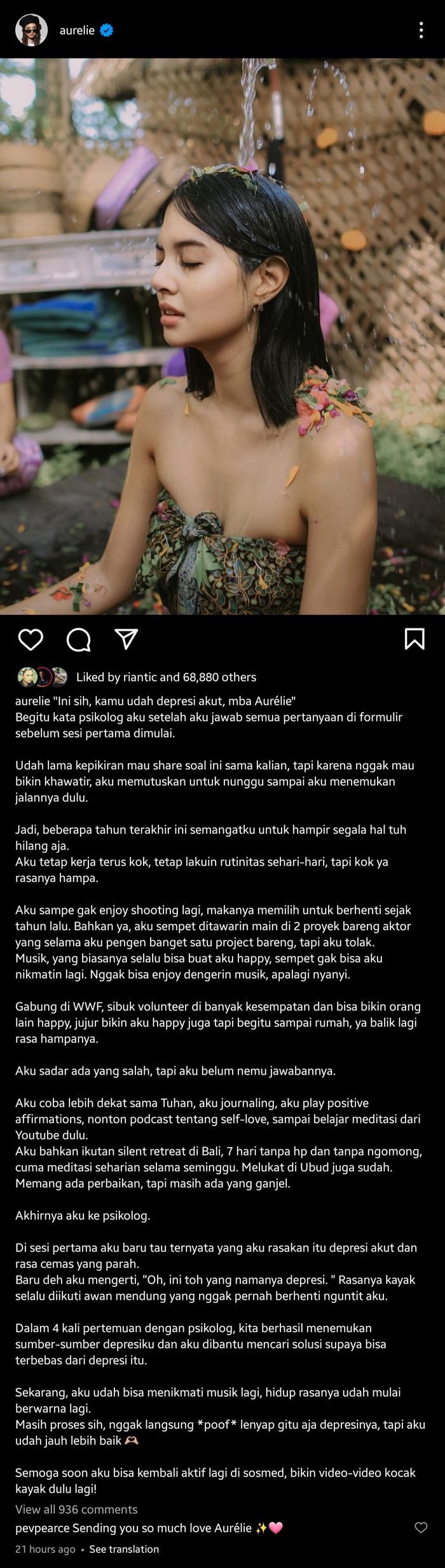Aurelie Moeremans mengungkapkan bahwa dirinya memang mengalami penurunan semangat dalam beberapa tahun terakhir.