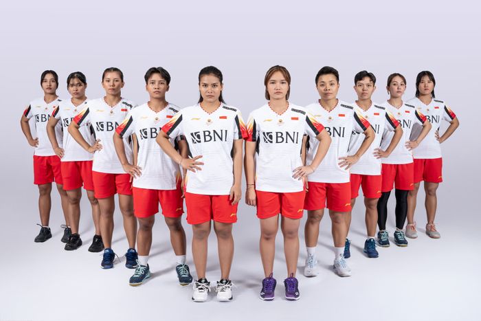 Skuad Merah Putih untuk Uber Cup 2024 dengan jersey baru untuk ajang beregu putri yang akan berlangsung di Hi-Tech Zone Sports Centre, Chengdu, Sichuan, China, 27 April - 5 Mei 2024.