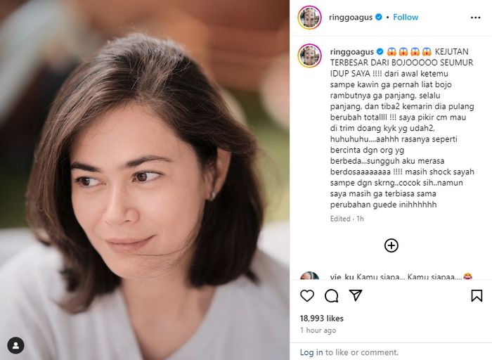 Perubahan gaya rambut Sabai Morscheck yang membuat Ringgo Agus Rahman terkejut.