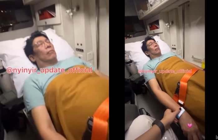 Parto Patrio terbaring lemah dan sedang dilarikan ke rumah sakit dengan ambulan