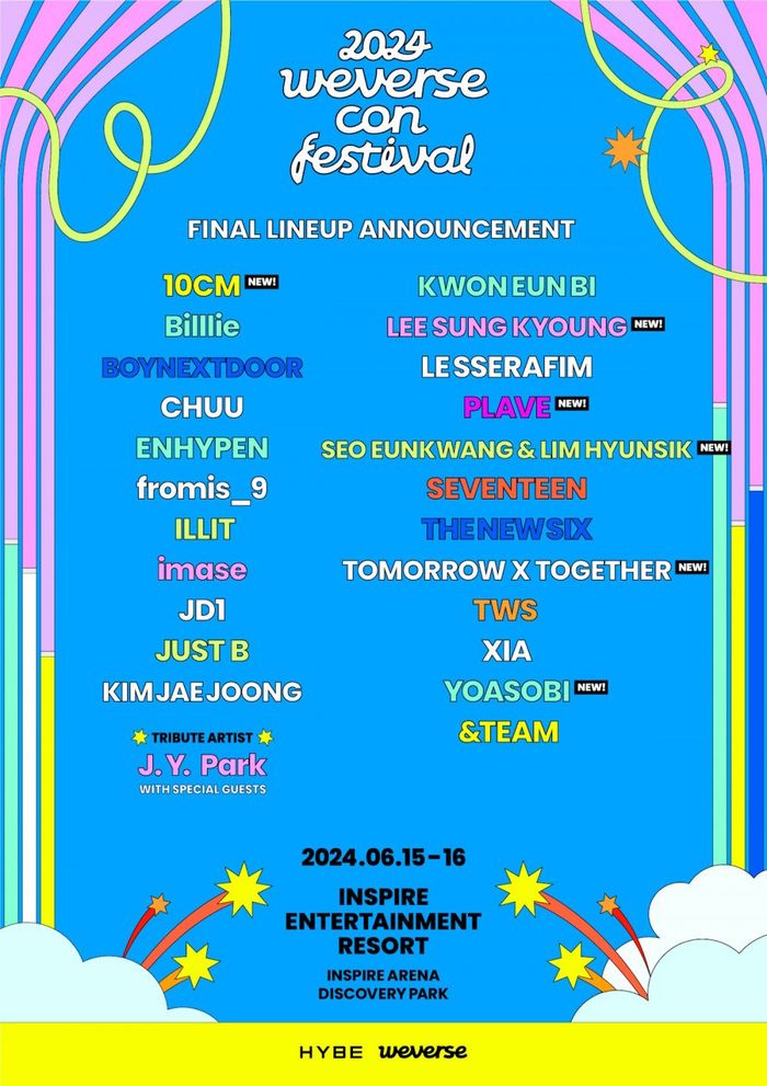 Poster line up artis yang akan tampil dalam '2024 Weverse Con Festival'