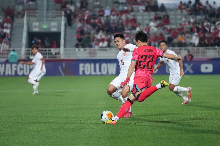 Situasi pertandingan antara Timnas U-23 Indonesia saat laga perempat final Piala Asia U-23 2024 lawan Korea Selatan