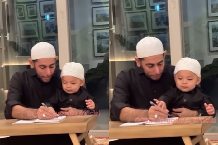Baby Issa tampak sedang belajar mengaji bersama guru yang didatangkan Nikita Willy dari Arab 