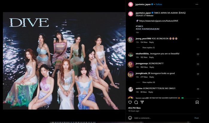 Unggahan akun Instagram TWICE yang mengumumkan comeback Jepang